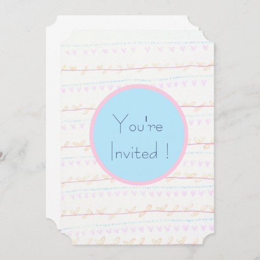 ソフトな花柄のヴィンテージストライプのチケットカード 招待状 (正面/裏面)