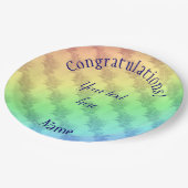 ソフトな虹色のデザイン おめでとうカード ペーパープレート (アングル)