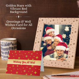 ソフトな輝きのゴールドスター＆フローラルペタルパターン サンキューカード