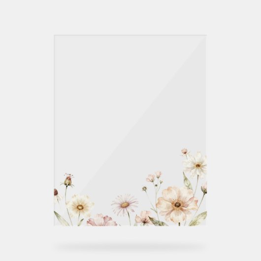 ソフトな野の花のボーダー 水彩背景 アクリルサイン (正面)