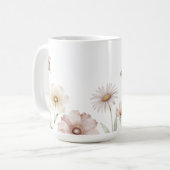 ソフトな野の花のボーダー 水彩背景 コーヒーマグカップ (正面左)