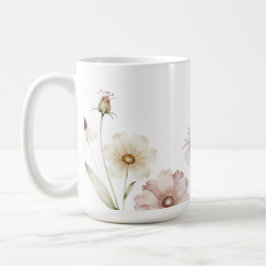ソフトな野の花のボーダー 水彩背景 コーヒーマグカップ