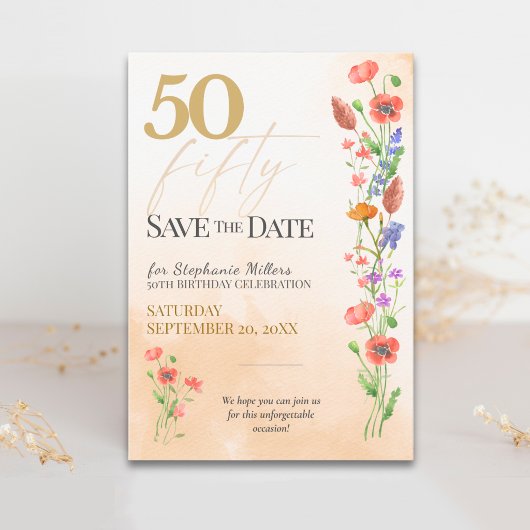 ソフトな野の花の50歳の誕生日お祝い セーブザデート