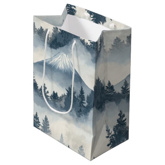 ソフトな雪の山の峰 - 青と白 ミディアムペーパーバッグ (正面アングル)