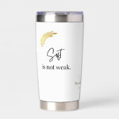 ソフトは弱くない」ミニマルな落ち着いた引用文シール 保温保冷タンブラー (正面)