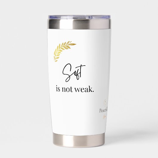 ソフトは弱くない」ミニマルな落ち着いた引用文シール 保温保冷タンブラー (正面)