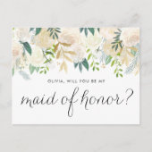 ソフトアイボリーフローラガーランドビーメイド・オブ・オーナー（花嫁付き添い人） インビテーションポストカード (正面)