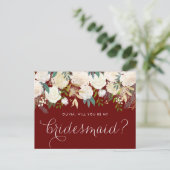ソフトアイボリーフローラガーランドレッドBe My Bridesmaid インビテーションポストカード (スタンド正面)