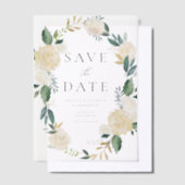 ソフトアイボリーフローラリース緑の日を保存 ベラム紙招待状 (オフセット)