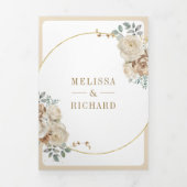 ソフトアイボリーベージュフローラ金ゴールド結婚すべて 三つ折り招待状 (カバー)