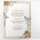 ソフトアイボリーベージュフローラ金ゴールド結婚すべて 三つ折り招待状 (内部最初)