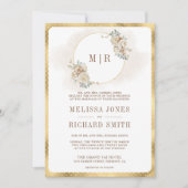 ソフトアイボリーベージュフローラ金ゴールド結婚すべて 招待状 (正面)