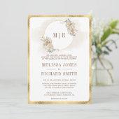 ソフトアイボリーベージュフローラ金ゴールド結婚すべて 招待状 (スタンド正面)