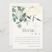 ソフトアイボリーホワイトアクアフローラファーストホーリーコミュニオン サンキューカード (正面/裏面)