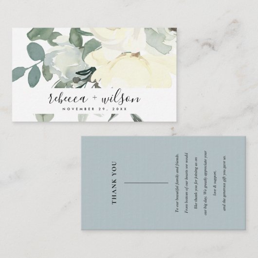 ソフトアイボリーホワイトアクアフローラ結婚ズサンキュー 名刺 (正面/裏面)
