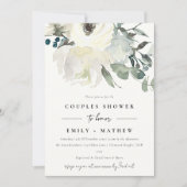 ソフトアイボリーホワイトフローラウォーターカラーカップルシャワー 招待状 (正面)