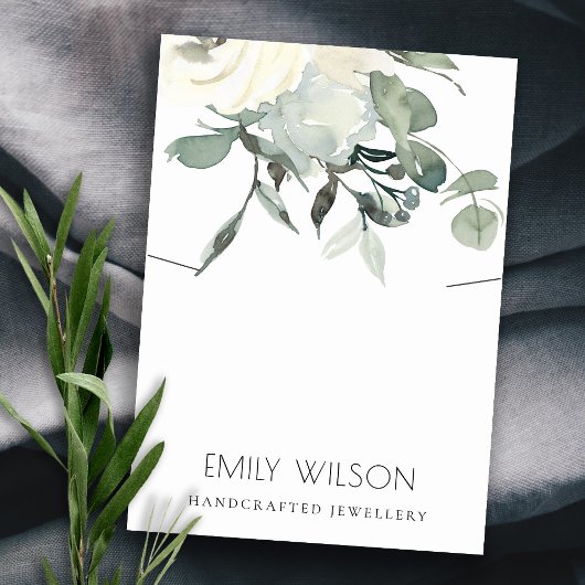 ソフトアイボリーホワイトフローラバンチネックレスディスプレイ 名刺