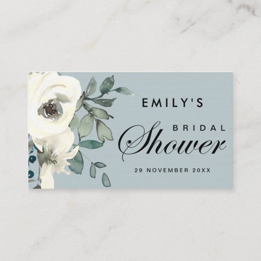 ソフトアイボリー白フローラブライダルシャワー座席表 名刺 (裏面)