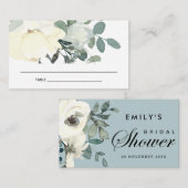 ソフトアイボリー白フローラブライダルシャワー座席表 名刺 (正面/裏面)