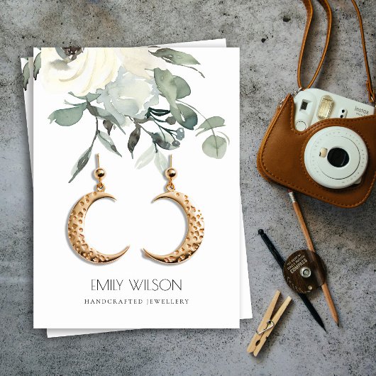 ソフトアイボリー白フローラ束イヤリングディスプレイ 名刺