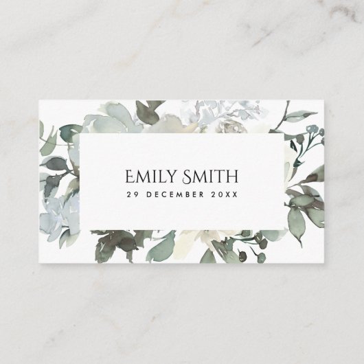 ソフトアイボリー白フローラ水彩乳房シャワー プレイスカード (裏面)