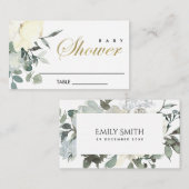 ソフトアイボリー白フローラ水彩乳房シャワー プレイスカード (正面/裏面)