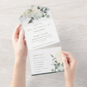 ソフトアイボリー白フローラ水彩束結婚類 オールインワン招待状 (貼ってはがせる)