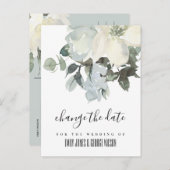 ソフトアイボリー結婚ホワイトフローラの日付の変更 案内ポストカード (正面/裏面)