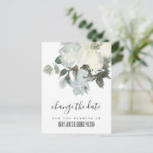 ソフトアイボリー結婚ホワイトフローラの日付の変更 案内ポストカード (スタンド正面)