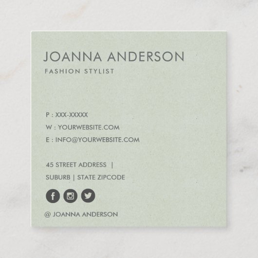 ソフトアエレガントアミニマルブルーフローラパーソナライズされた スクエア名刺 (裏面)