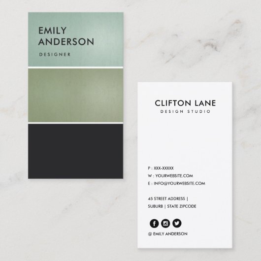 ソフトアエレガントクアブルーグリーンメタリックブラックストリップ 名刺 (正面/裏面)