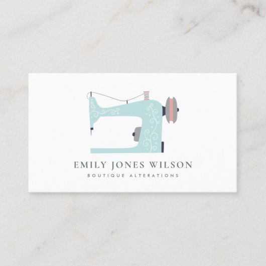 ソフトアクアエレガントブルーピンク裁縫ミシンのテーラー 名刺 (正面)