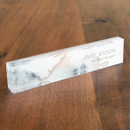 ソフトアクアエレガントブルー金ゴールドウォーターカラービーチイ デスクネームプレート (側面)