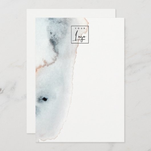 ソフトアクアエレガントブルー金ゴールドウォーターカラービーチハイロゴ サンキューカード (正面/裏面)