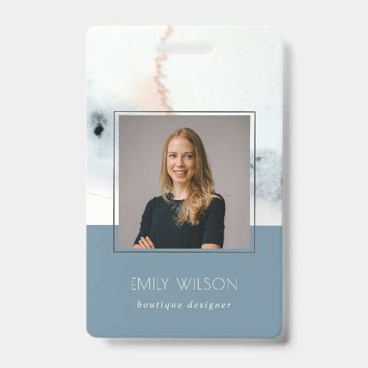 ソフトアクアエレガントブルー金ゴールド水彩ビーチ写真 バッジ (表面)