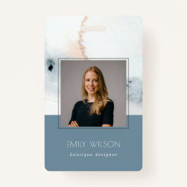 ソフトアクアエレガントブルー金ゴールド水彩ビーチ写真 バッジ