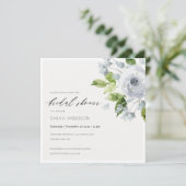 ソフトアクアブルーの水彩花イラストのウェディングシャワー 招待状 (スタンド正面)