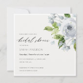 ソフトアクアブルーの水彩花イラストのウェディングシャワー 招待状 (正面)