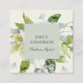 ソフトアクアブルーグリーン水彩フローラ スクエア名刺 (正面)
