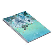 ソフトアクアブルーターコイズウォーターカラーフローラ彼女 ノートブック (右側)