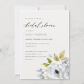 ソフトアクアブルー水彩フローラブライダルシャワー 招待状 (正面)