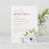 ソフトアクアブルー水彩フローラブライダルシャワー 招待状 (スタンド正面)