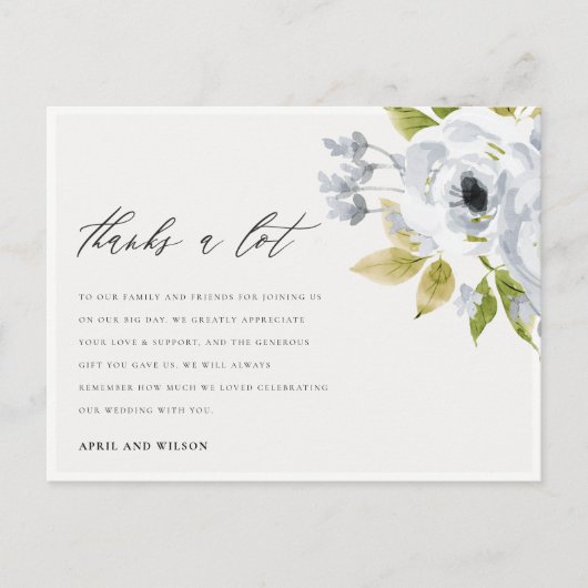 ソフトアクアブルー水彩フローラ有難う ポストカード (正面)