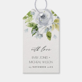 ソフトアクアブルー水色フローラモノグラム ギフトタグ