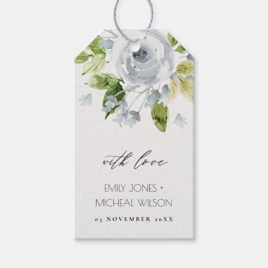 ソフトアクアブルー水色フローラモノグラム ギフトタグ (正面)