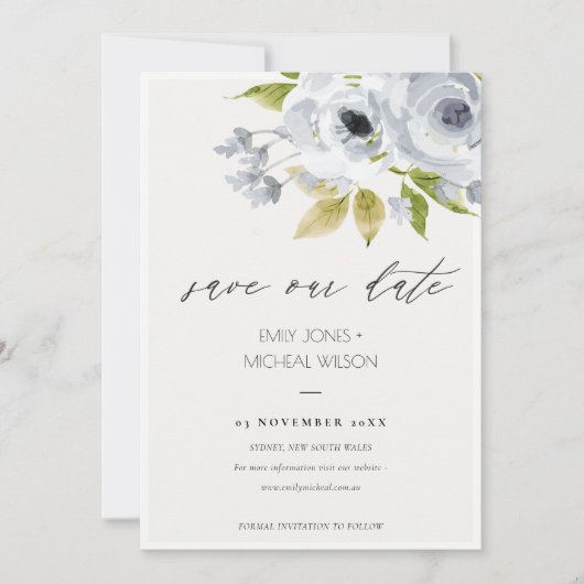 ソフトアクアブルー水色フローラ保存日 セーブザデート (正面)