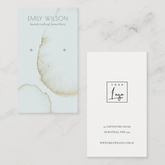 ソフトアクアブルー金ゴールド抽象芸術イヤリング表示ロゴ 名刺 (正面/裏面)
