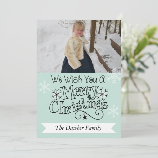 ソフトアクアメリークリスマスフォトホリデーカード シーズンカード (スタンド正面)