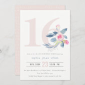 ソフトアクア赤面ブルーフローラ16TH ANY AGE誕生日 招待状 (正面/裏面)