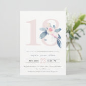 ソフトアクア赤面ブルーフローラ18TH ANY AGE誕生日 招待状 (スタンド正面)